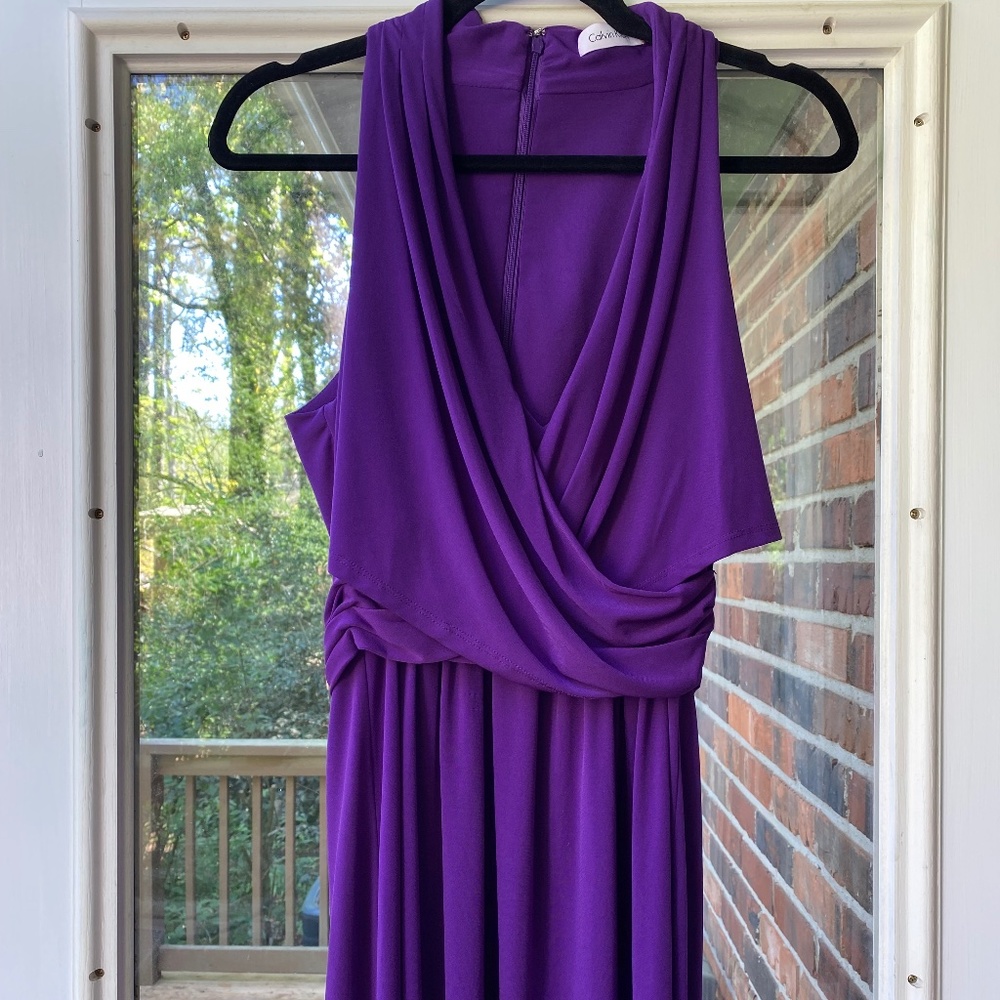 Calvin Klein Women's Sleeveless Faux Wrap Dress in Deep Purple Size 12